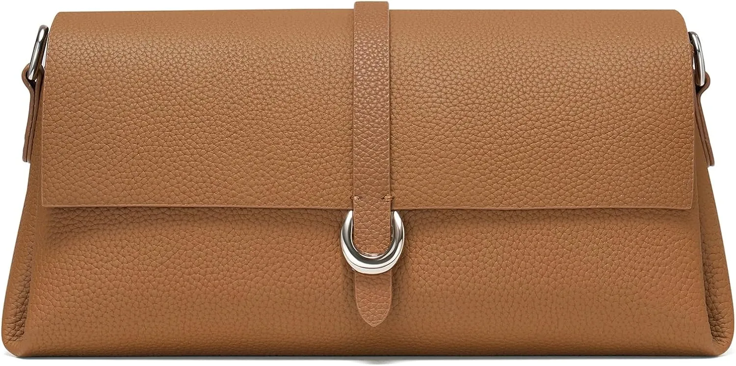 Genuine Leather Clutch Purses for Women Shoulder Bag Trendy Top-Handle Handbags with 2 Adjustable Straps