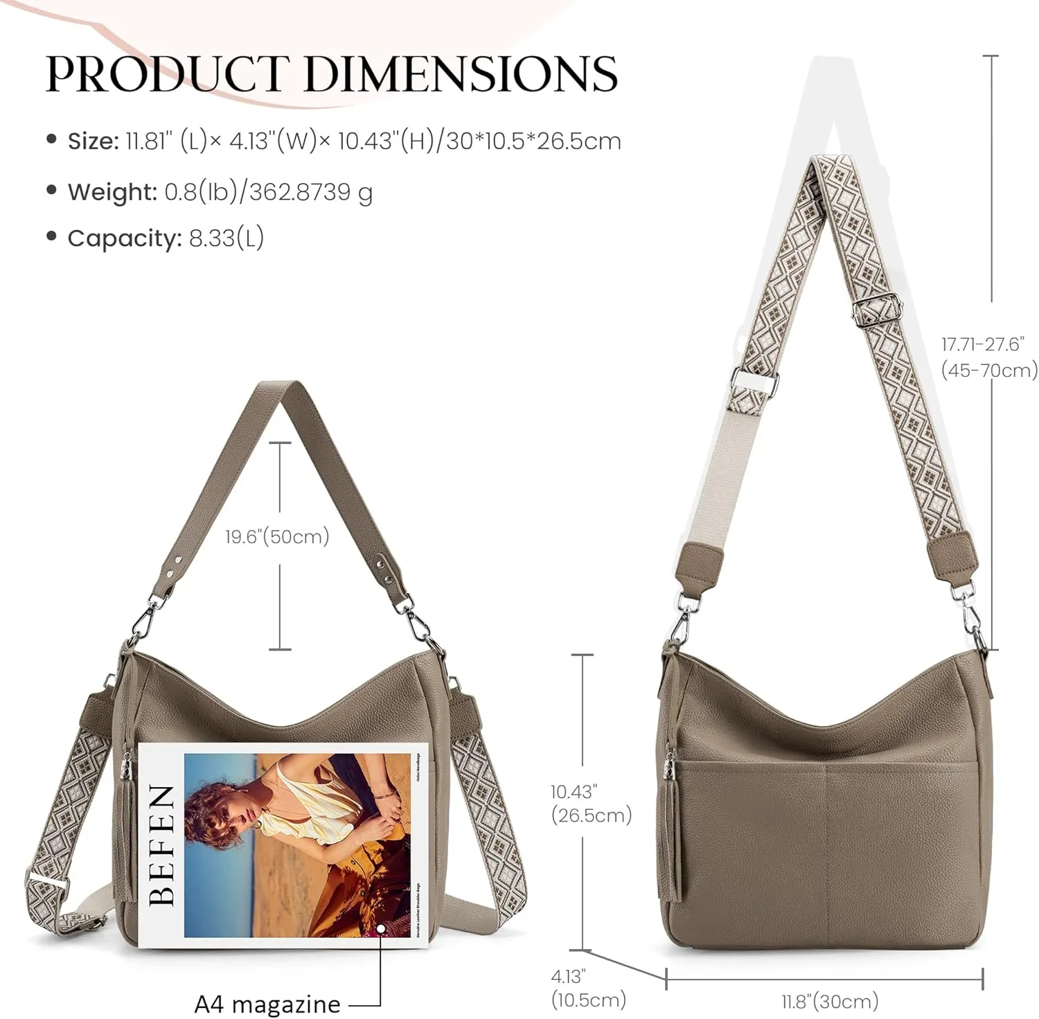 Genuine Leather Purse for Women, Soft Leather Crossbody Hobo Bag with 2 Removable Straps Womens Purses and Handbags