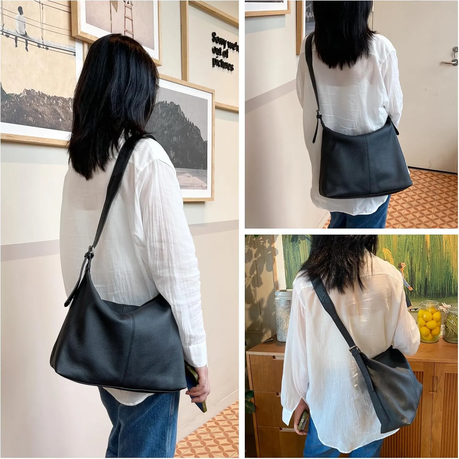 Genuine Leather Purses for Women Hobo Crossbody Bags Casual Shoulder Bag with Adjustable Straps