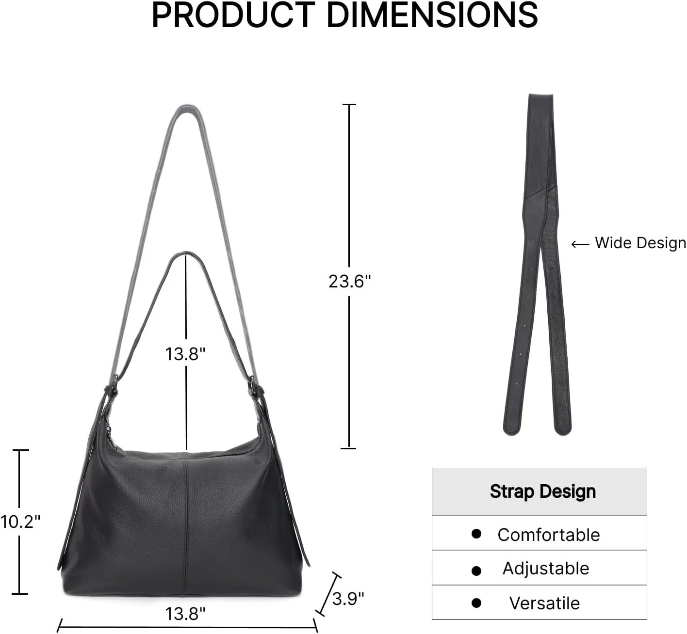 Genuine Leather Purses for Women Hobo Crossbody Bags Casual Shoulder Bag with Adjustable Straps