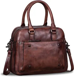 Genuine Leather Satchels for Women Top Handle Bags Handmade Vintage Crossbody Bag Purses Shoulder Bag