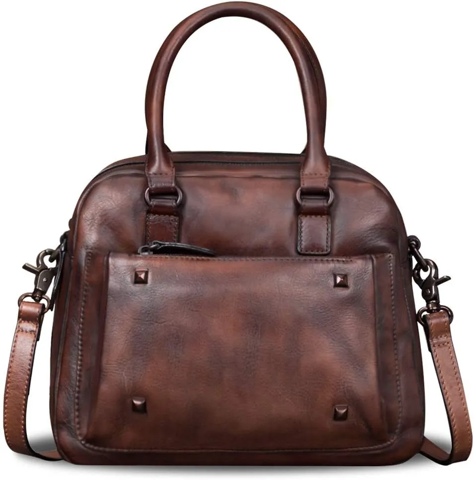 Genuine Leather Satchels for Women Top Handle Bags Handmade Vintage Crossbody Bag Purses Shoulder Bag