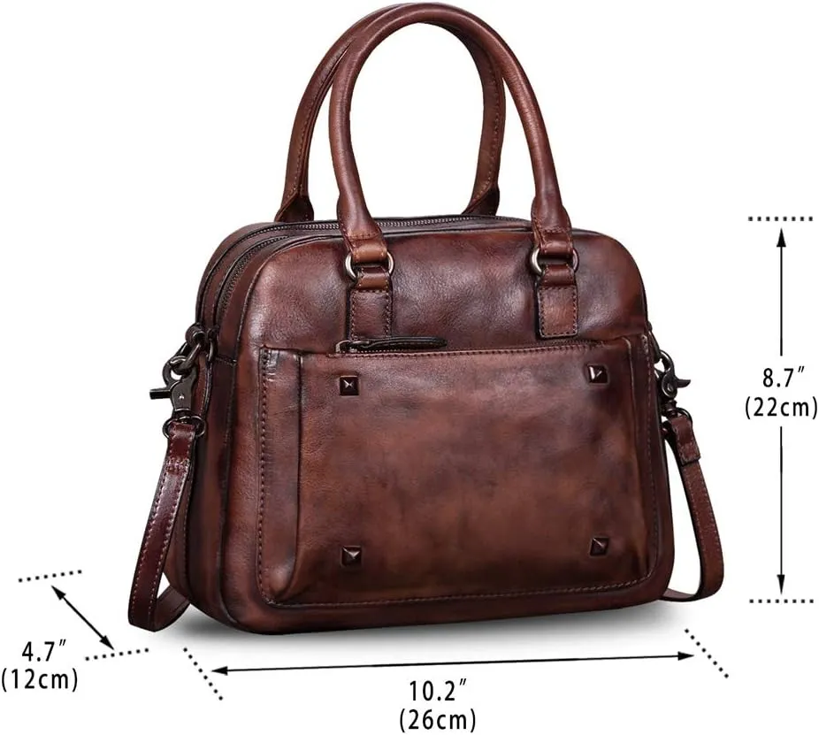 Genuine Leather Satchels for Women Top Handle Bags Handmade Vintage Crossbody Bag Purses Shoulder Bag
