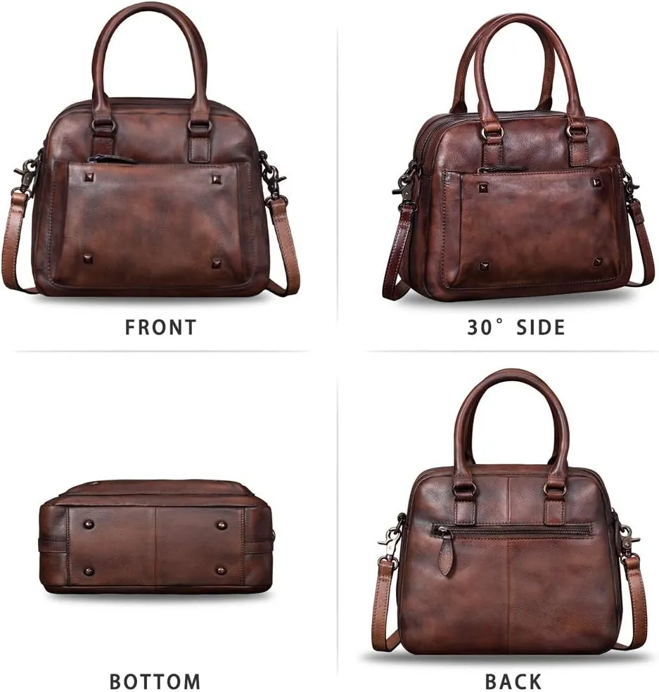 Genuine Leather Satchels for Women Top Handle Bags Handmade Vintage Crossbody Bag Purses Shoulder Bag