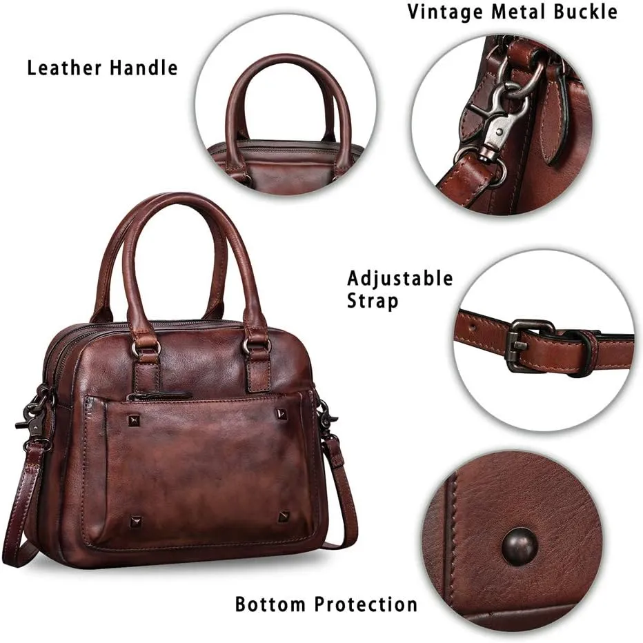 Genuine Leather Satchels for Women Top Handle Bags Handmade Vintage Crossbody Bag Purses Shoulder Bag