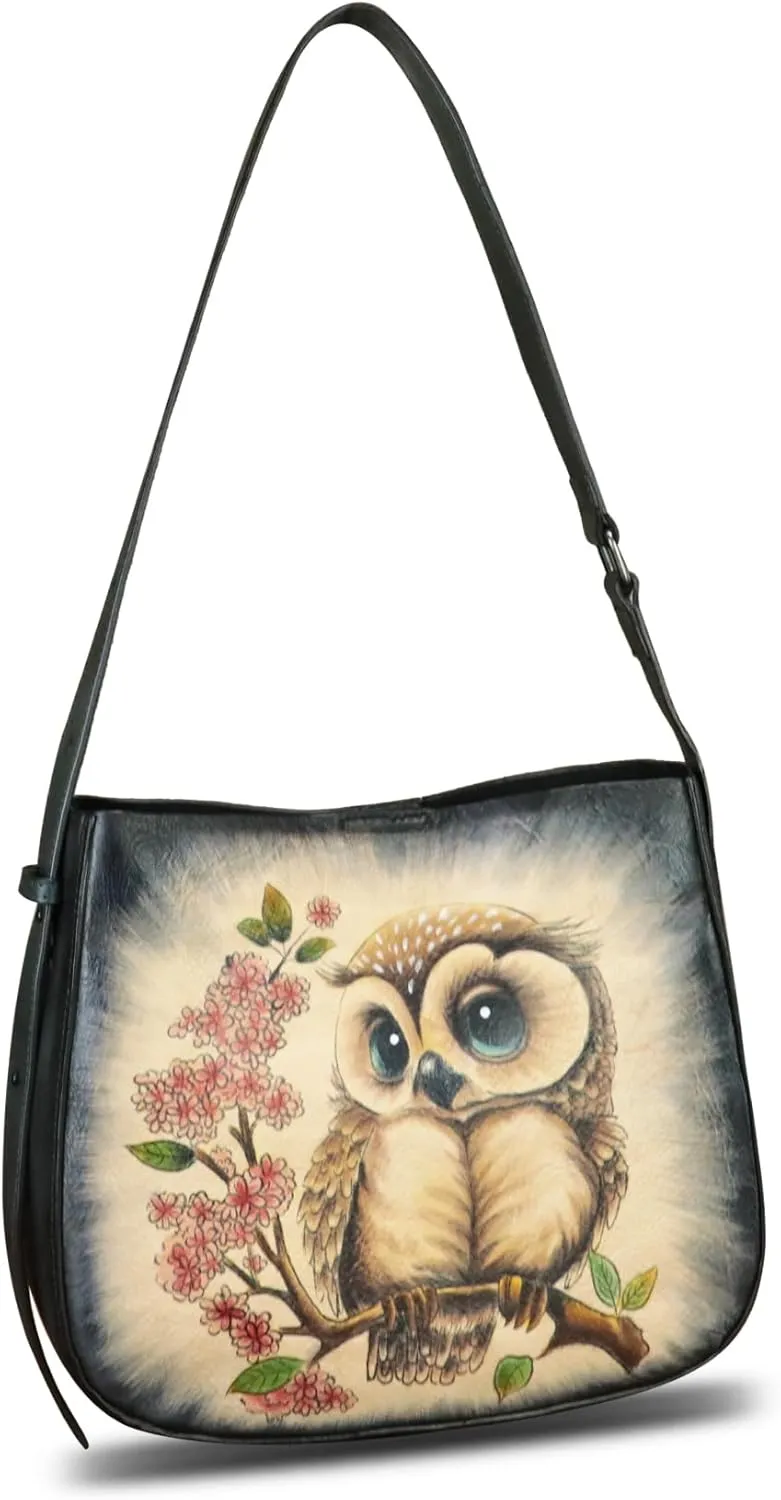Genuine Leather Shoulder Bag for Women Hand Painted Handbag Handmade Purse Crossbody Sling Purse Casual Daypack