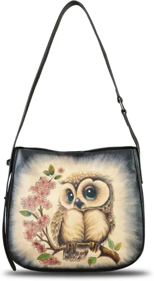 Genuine Leather Shoulder Bag for Women Hand Painted Handbag Handmade Purse Crossbody Sling Purse Casual Daypack