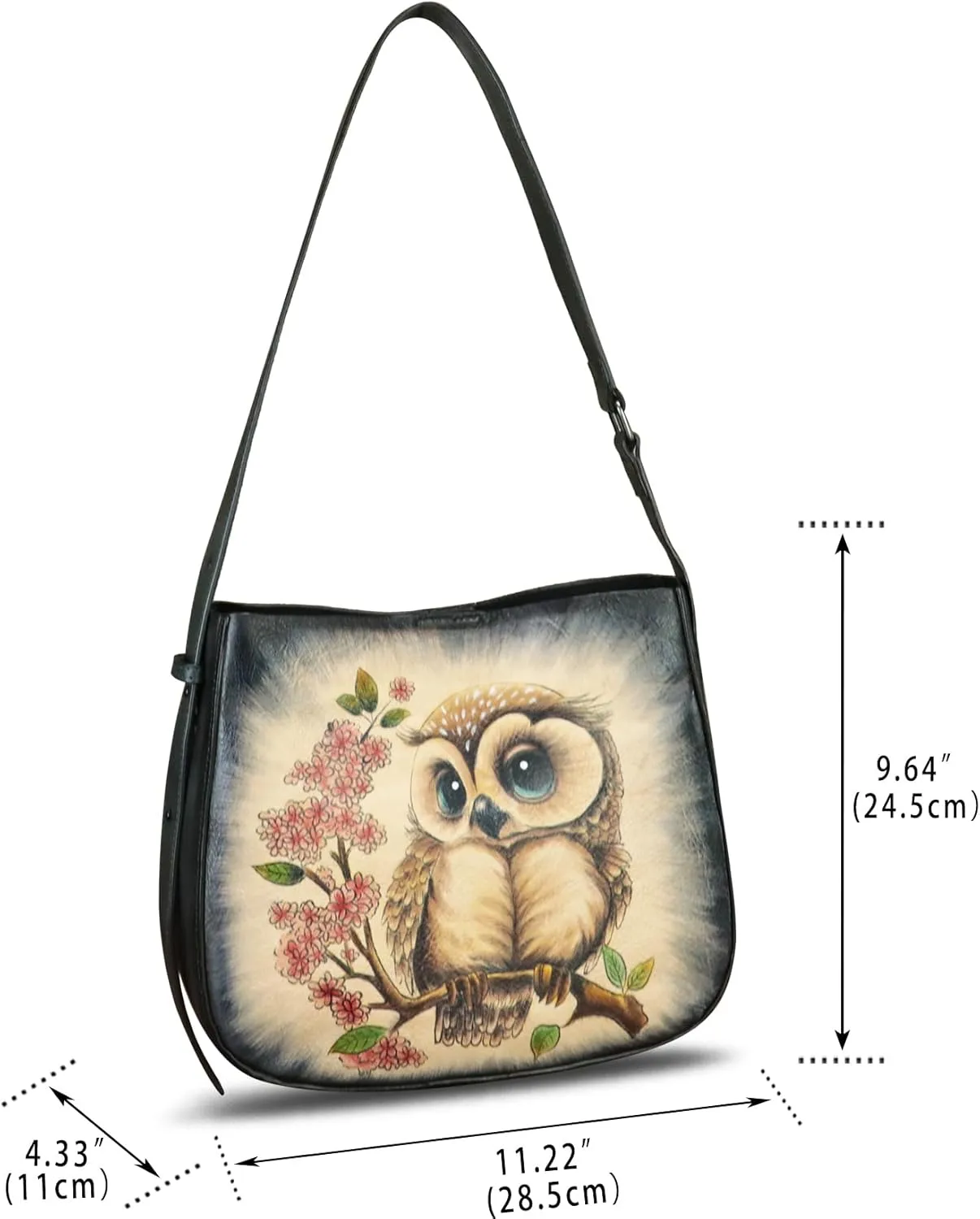 Genuine Leather Shoulder Bag for Women Hand Painted Handbag Handmade Purse Crossbody Sling Purse Casual Daypack