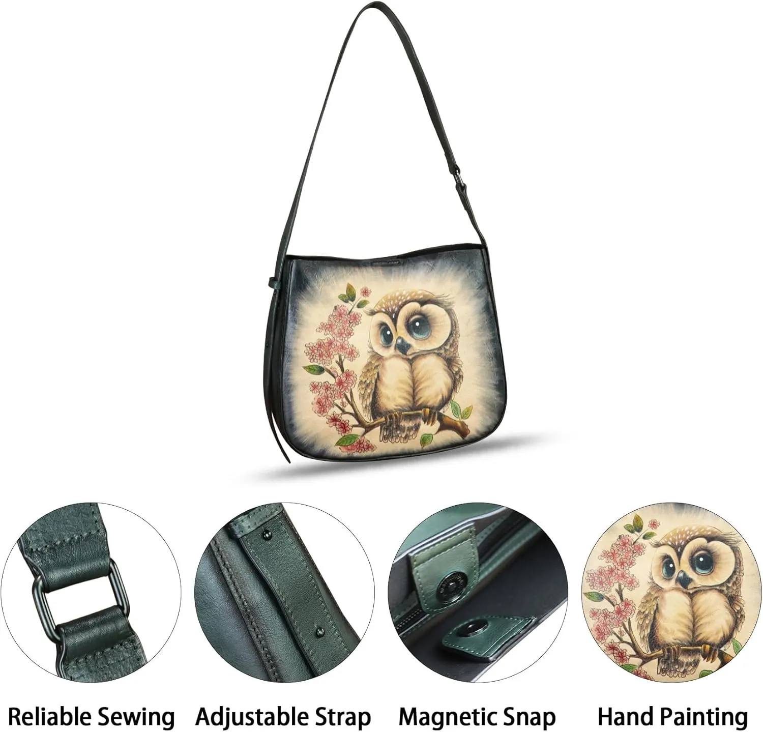 Genuine Leather Shoulder Bag for Women Hand Painted Handbag Handmade Purse Crossbody Sling Purse Casual Daypack