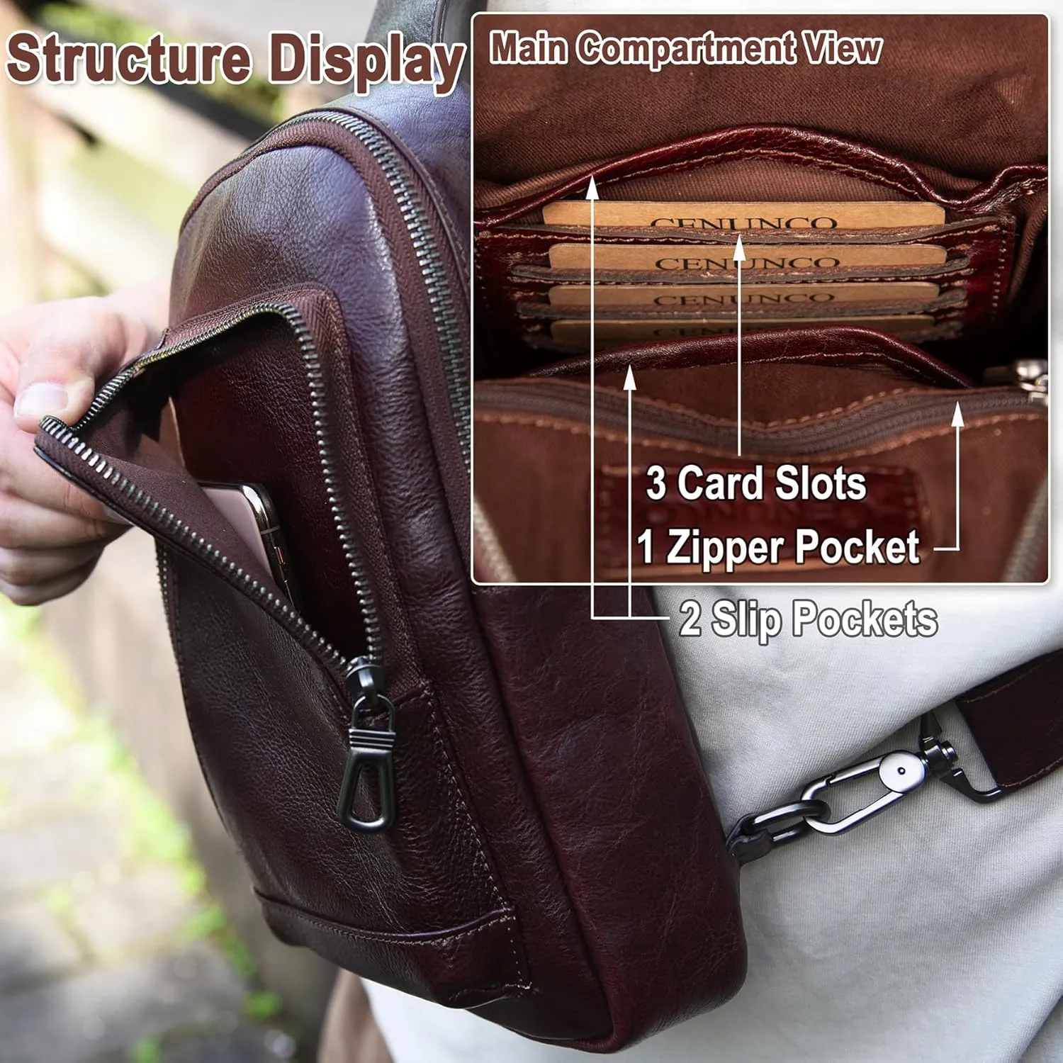 Genuine Leather Sling Bag for Men and Women Crossbody Shoulder Purse Chest Sling Backpack Carry on Casual Daypack