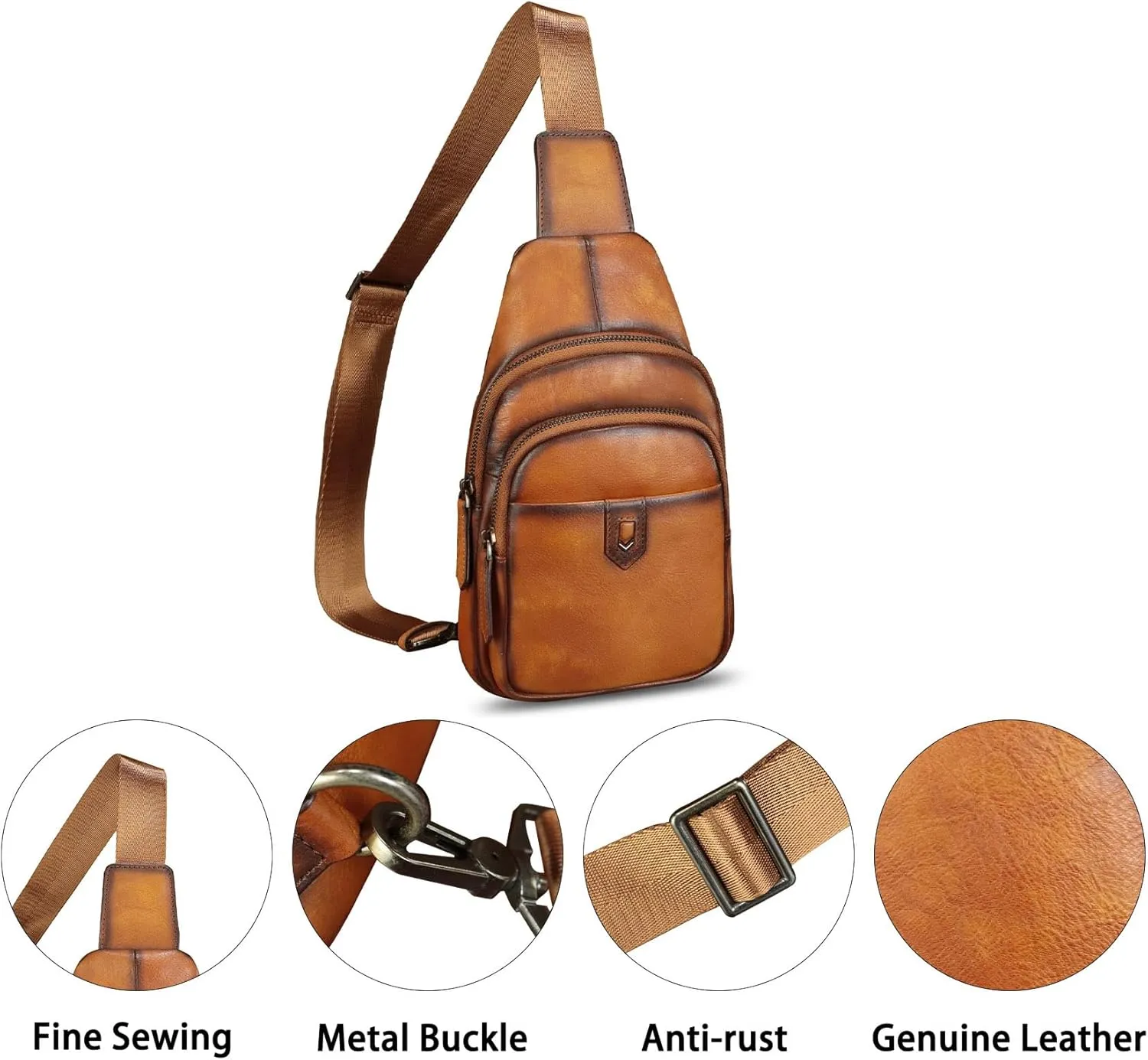 Genuine Leather Sling Bag for Men and Women Sling Backpack Purses Shoulder Crossbody Bag Chest Bag Fanny Pack