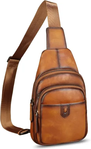 Genuine Leather Sling Bag for Men and Women Sling Backpack Purses Shoulder Crossbody Bag Chest Bag Fanny Pack