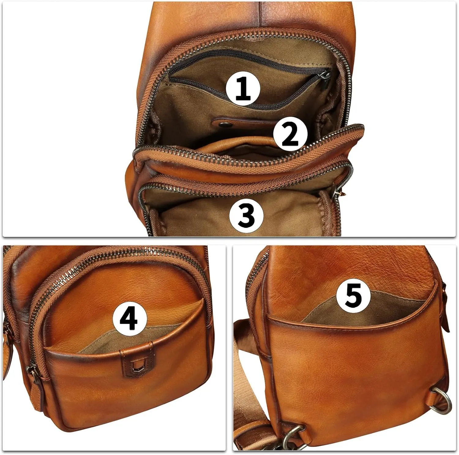 Genuine Leather Sling Bag for Men and Women Sling Backpack Purses Shoulder Crossbody Bag Chest Bag Fanny Pack