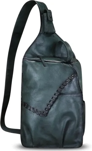 Genuine Leather Sling Bag for Men Handmade Retro Crossbody Backpack Purse Hiking Daypack Chest Shoulder Fanny Pack