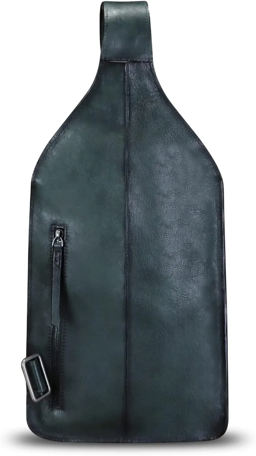 Genuine Leather Sling Bag for Men Handmade Retro Crossbody Backpack Purse Hiking Daypack Chest Shoulder Fanny Pack