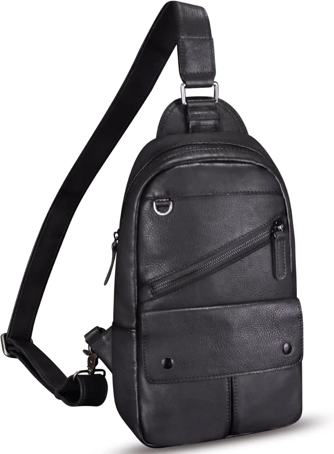 Genuine Leather Sling Bag for Men Sling Backpack Handmade Retro Crossbody Purse Hiking Daypack Chest Shoulder Fanny Pack (Gray)