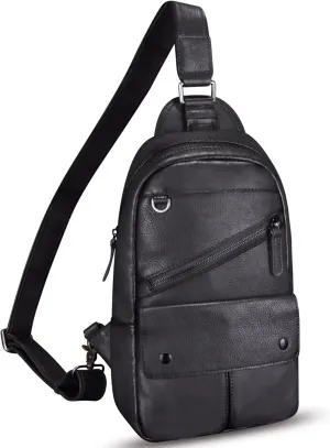 Genuine Leather Sling Bag for Men Sling Backpack Handmade Retro Crossbody Purse Hiking Daypack Chest Shoulder Fanny Pack (Gray)