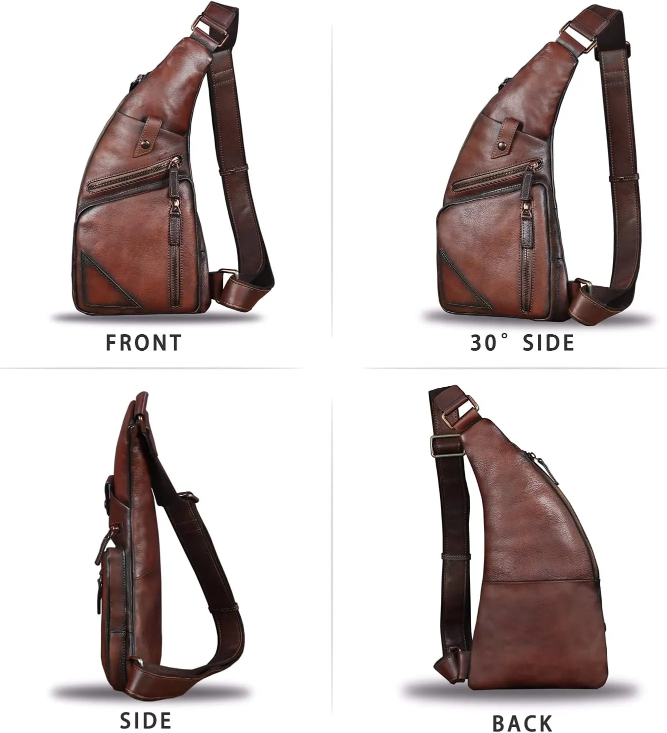 Genuine Leather Sling Bag for Men Vintage Handmade Crossbody Daypack Hiking Backpack Retro Crossbody Shoulder Bag (Brown)