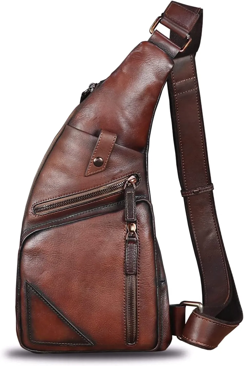 Genuine Leather Sling Bag for Men Vintage Handmade Crossbody Daypack Hiking Backpack Retro Crossbody Shoulder Bag (Brown)
