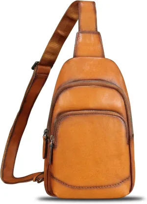 Genuine Leather Sling Bag for Women and Men - Vintage Sling Purse Backpack Shoulder Crossbody Chest Bag