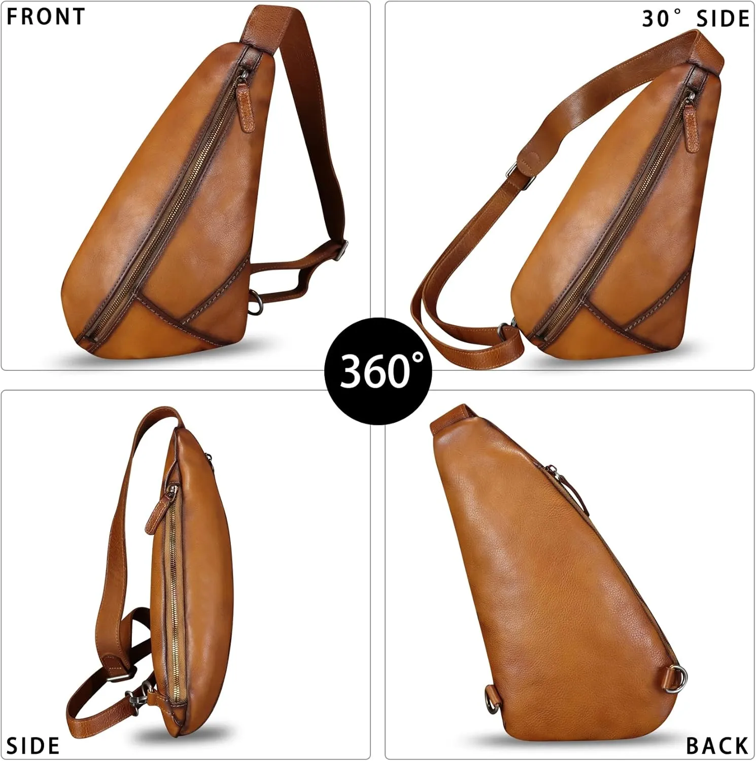 Genuine Leather Sling Bag Handmade Retro Crossbody Sling Backpack Purse Hiking Daypack Motorcycle Chest Shoulder Fanny Pack (Brown)