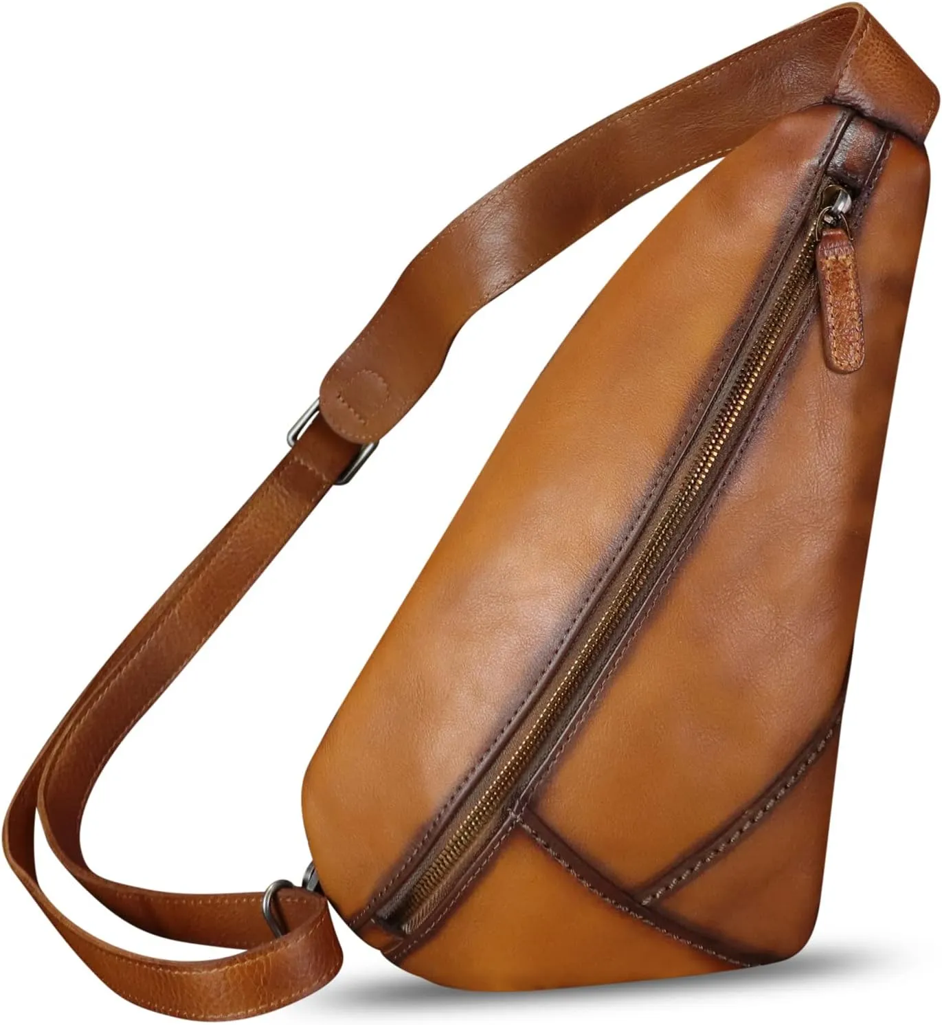 Genuine Leather Sling Bag Handmade Retro Crossbody Sling Backpack Purse Hiking Daypack Motorcycle Chest Shoulder Fanny Pack (Brown)