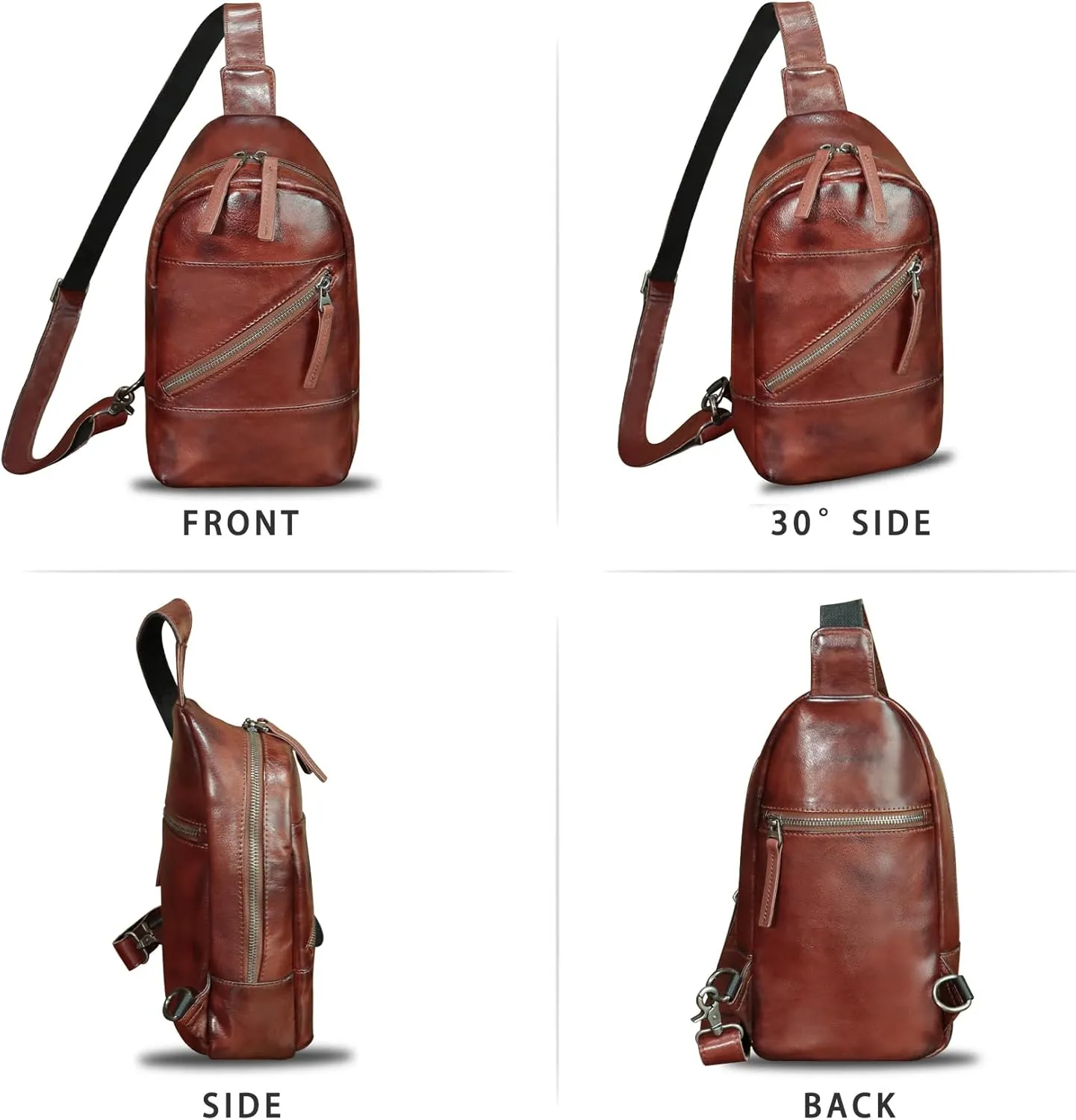 Genuine Leather Sling Bag Men and Women Vintage Handmade Leather Sling Backpack Shoulder Crossbody Bag Chest Purse