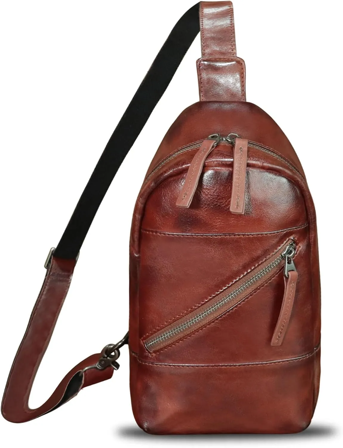 Genuine Leather Sling Bag Men and Women Vintage Handmade Leather Sling Backpack Shoulder Crossbody Bag Chest Purse