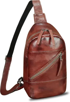 Genuine Leather Sling Bag Men and Women Vintage Handmade Leather Sling Backpack Shoulder Crossbody Bag Chest Purse