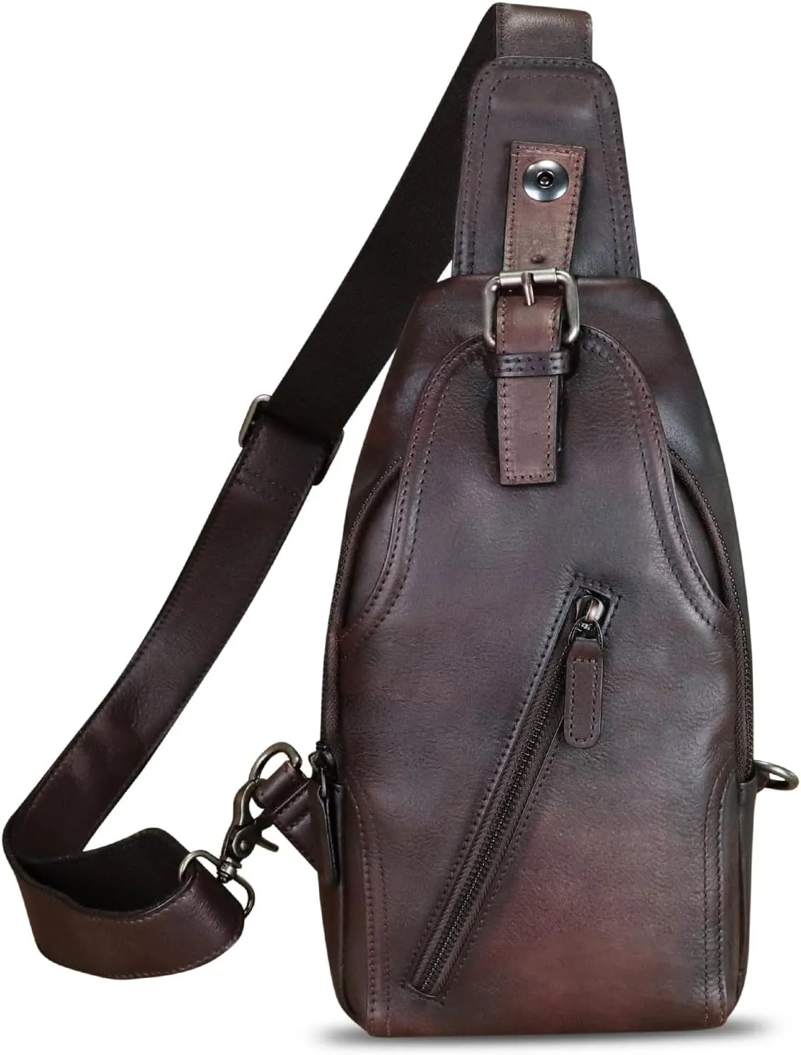 Genuine Leather Sling Bag Multifunction Crossbody Hiking Fanny Daypack Vintage Chest Shoulder Backpack Motorcycle Purse (Coffee)