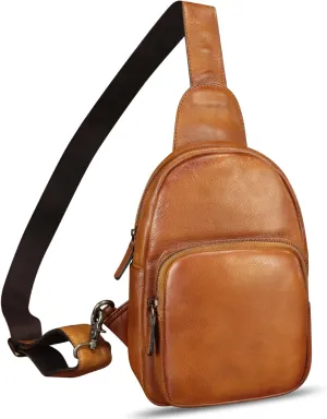 Genuine Leather Sling Bag Retro Crossbody Sling Backpack Handmade Chest Shoulder Daypack Cycling Bag Purse Fanny Pack (Brown)