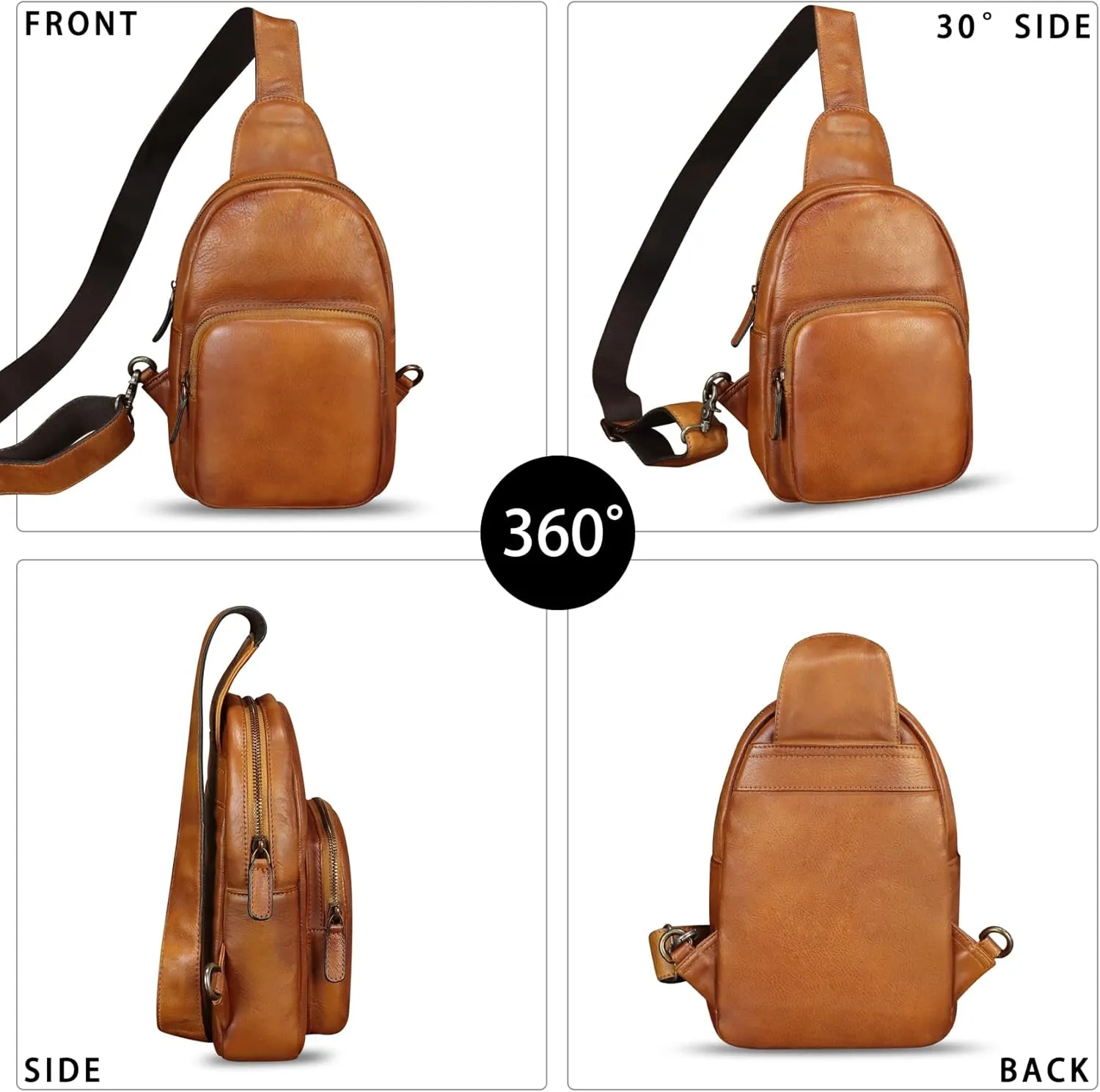 Genuine Leather Sling Bag Retro Crossbody Sling Backpack Handmade Chest Shoulder Daypack Cycling Bag Purse Fanny Pack (Brown)