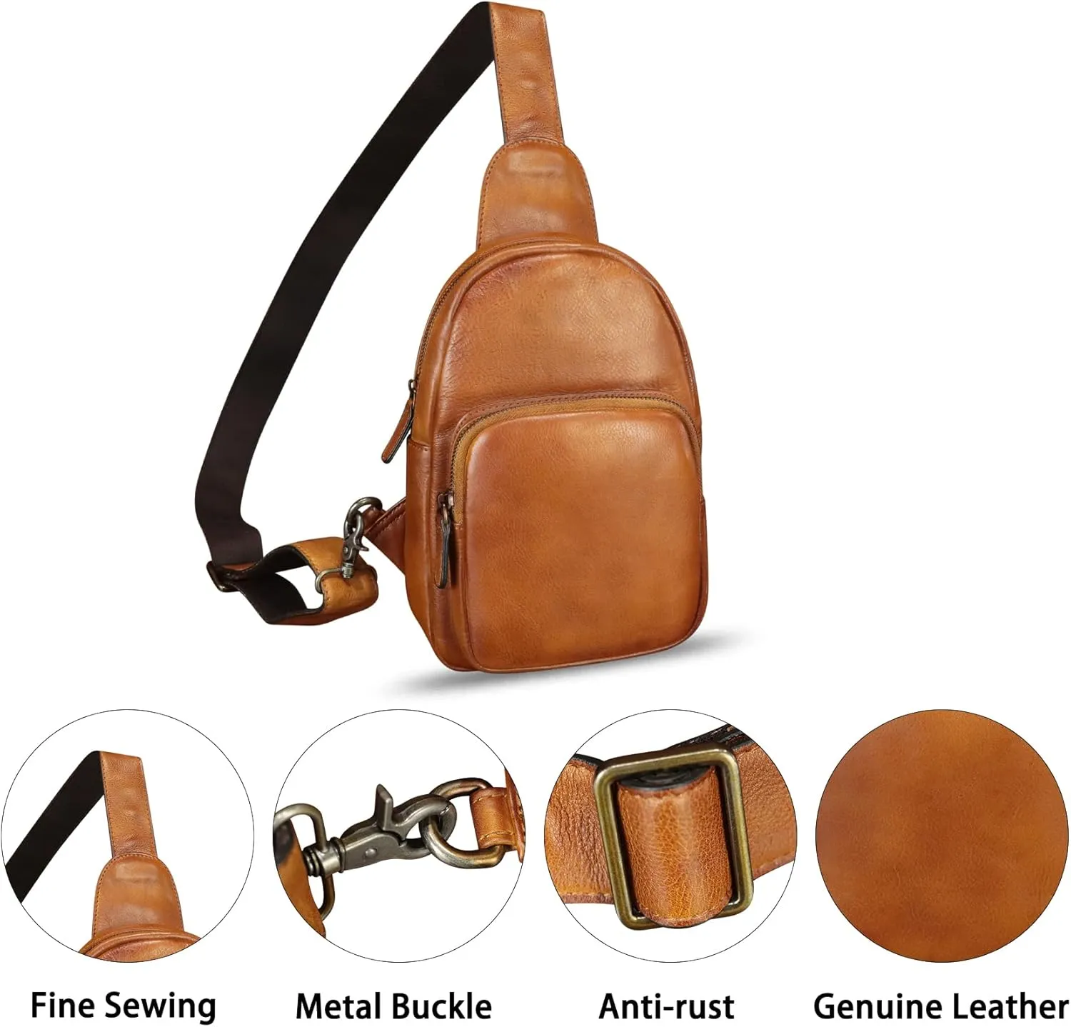 Genuine Leather Sling Bag Retro Crossbody Sling Backpack Handmade Chest Shoulder Daypack Cycling Bag Purse Fanny Pack (Brown)