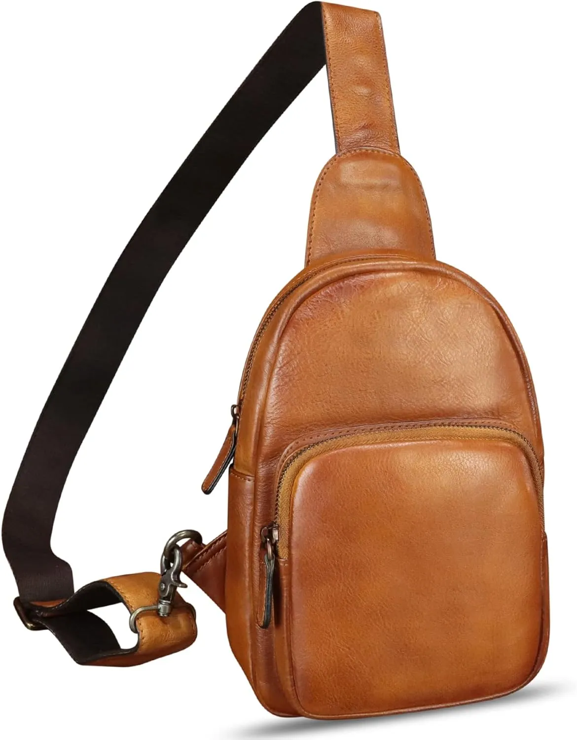 Genuine Leather Sling Bag Retro Crossbody Sling Backpack Handmade Chest Shoulder Daypack Cycling Bag Purse Fanny Pack (Brown)