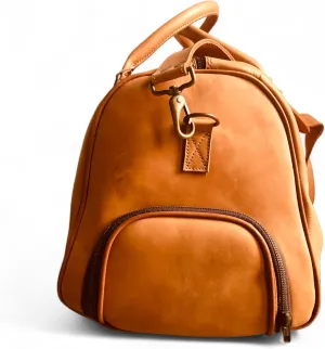 Geoffrey Duffle Bag | Retro Vintage Model with Shoe Compartment | 100% Tan Cow Leather | Gym Fitness Training Travel Boxing
