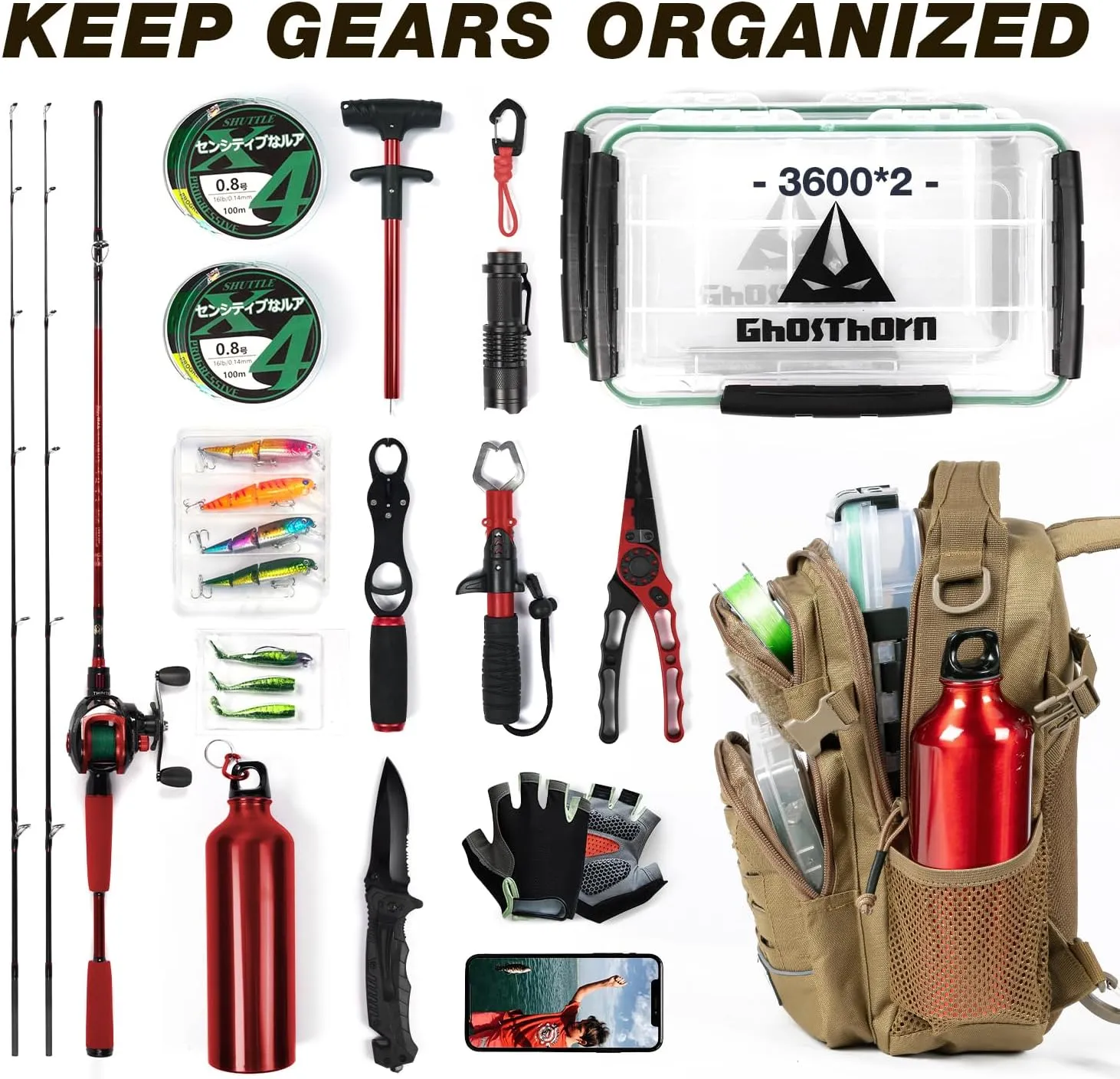 Ghosthorn Fishing Backpack with Rod Holder - Tackle Sling Bag - Fly Fishing Gifts for Men and Women