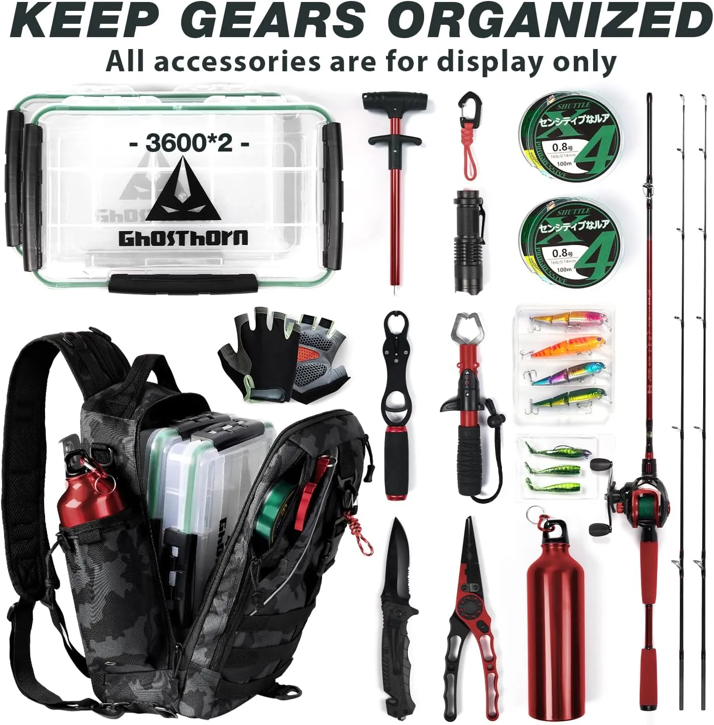 Ghosthorn Fishing Backpack with Rod Holder - Tackle Sling Bag - Fly Fishing Gifts for Men and Women