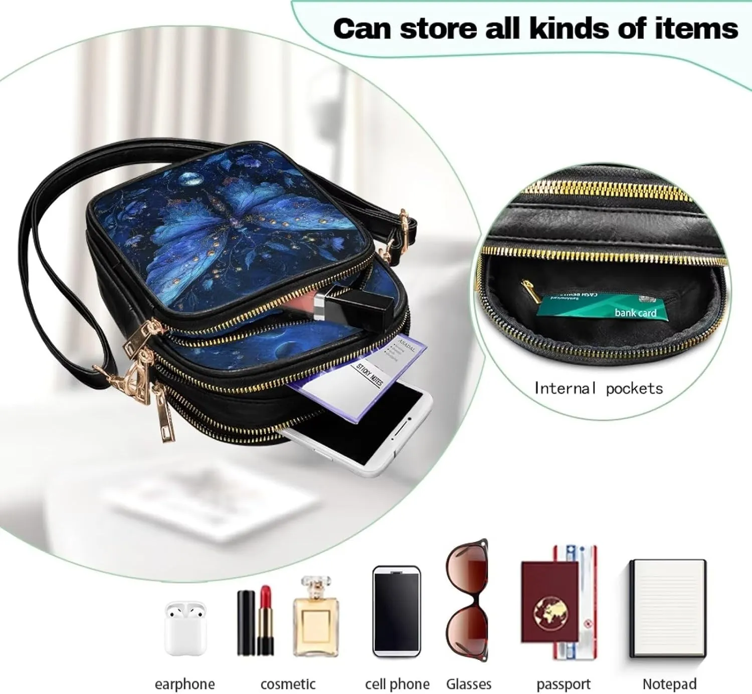 GIFTPUZZ Cross Body Bag for Women Soft Leather Wallet Phone Bag with Multi Pockets 6.74 * 3.08 * 8.46 inches