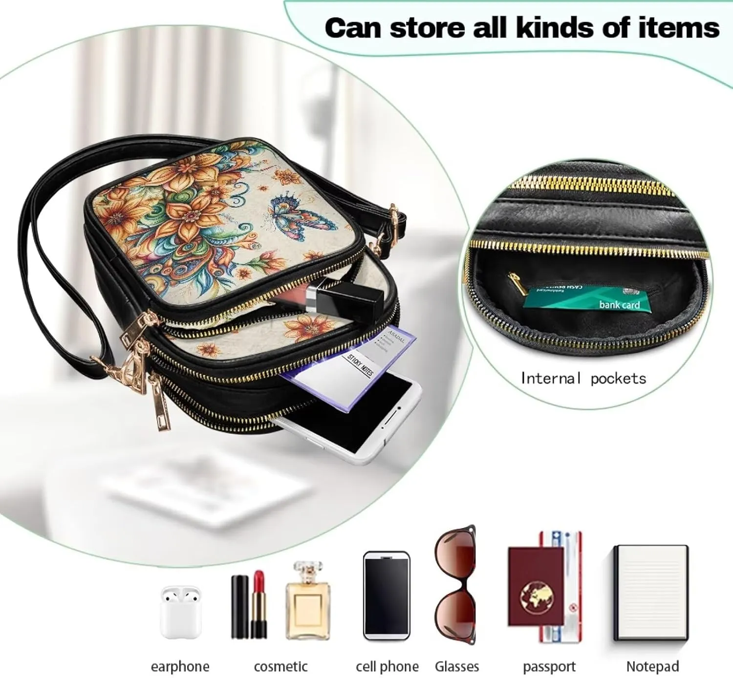 GIFTPUZZ Cross Body Bag for Women Soft Leather Wallet Phone Bag with Multi Pockets 6.74 * 3.08 * 8.46 inches