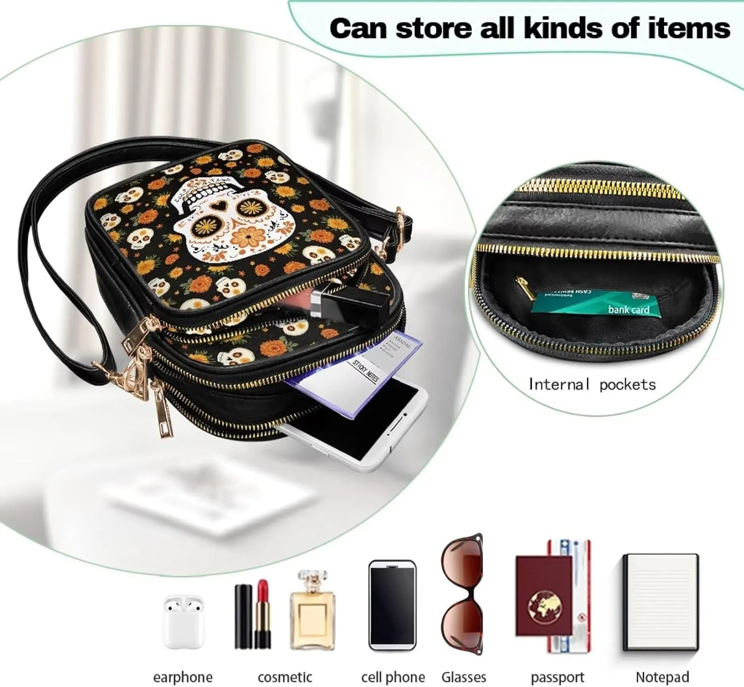 GIFTPUZZ Cross Body Bag for Women Soft Leather Wallet Phone Bag with Multi Pockets 6.74 * 3.08 * 8.46 inches