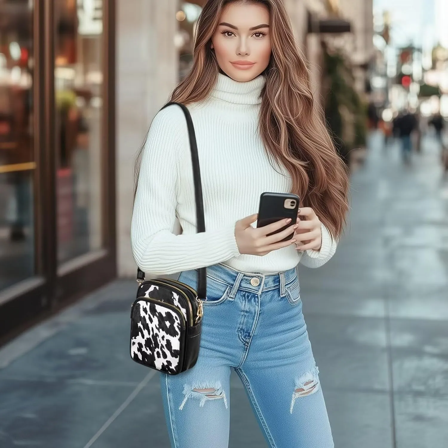 GIFTPUZZ Cross Body Bag for Women Soft Leather Wallet Phone Bag with Multi Pockets 6.74 * 3.08 * 8.46 inches