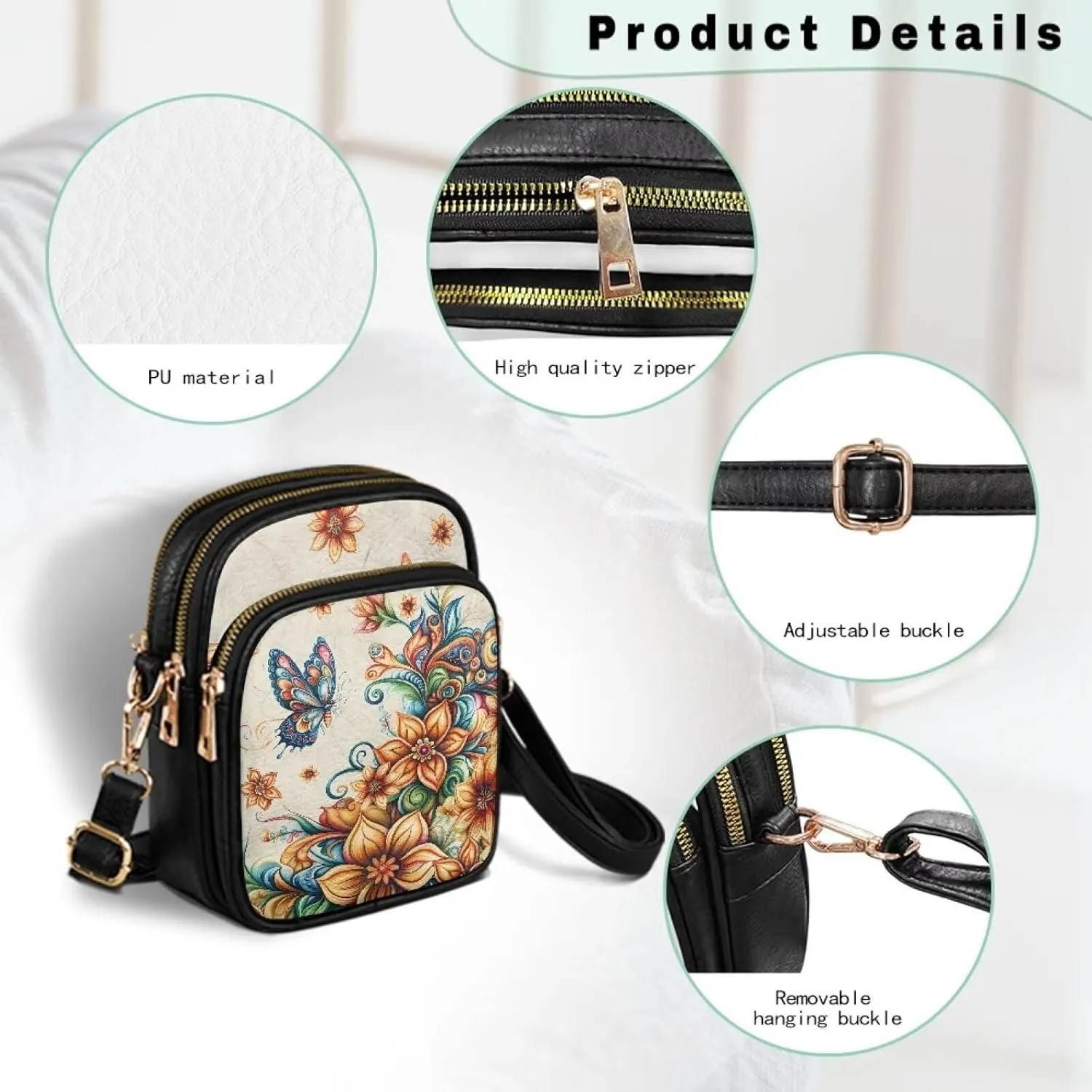 GIFTPUZZ Cross Body Bag for Women Soft Leather Wallet Phone Bag with Multi Pockets 6.74 * 3.08 * 8.46 inches