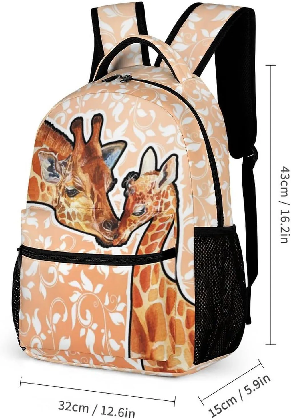Giraffe Backpack with Lunch Box & Pencil Case, 16 Inch Cute Giraffes Themed Bookbag, Adjustable Lightweight Large Capacity, Colorful Daily Casual Backpacks Set with Lunch Bag