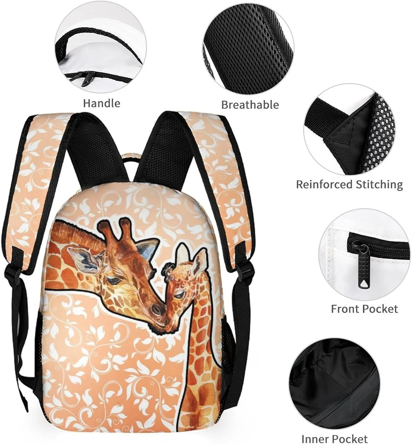 Giraffe Backpack with Lunch Box & Pencil Case, 16 Inch Cute Giraffes Themed Bookbag, Adjustable Lightweight Large Capacity, Colorful Daily Casual Backpacks Set with Lunch Bag