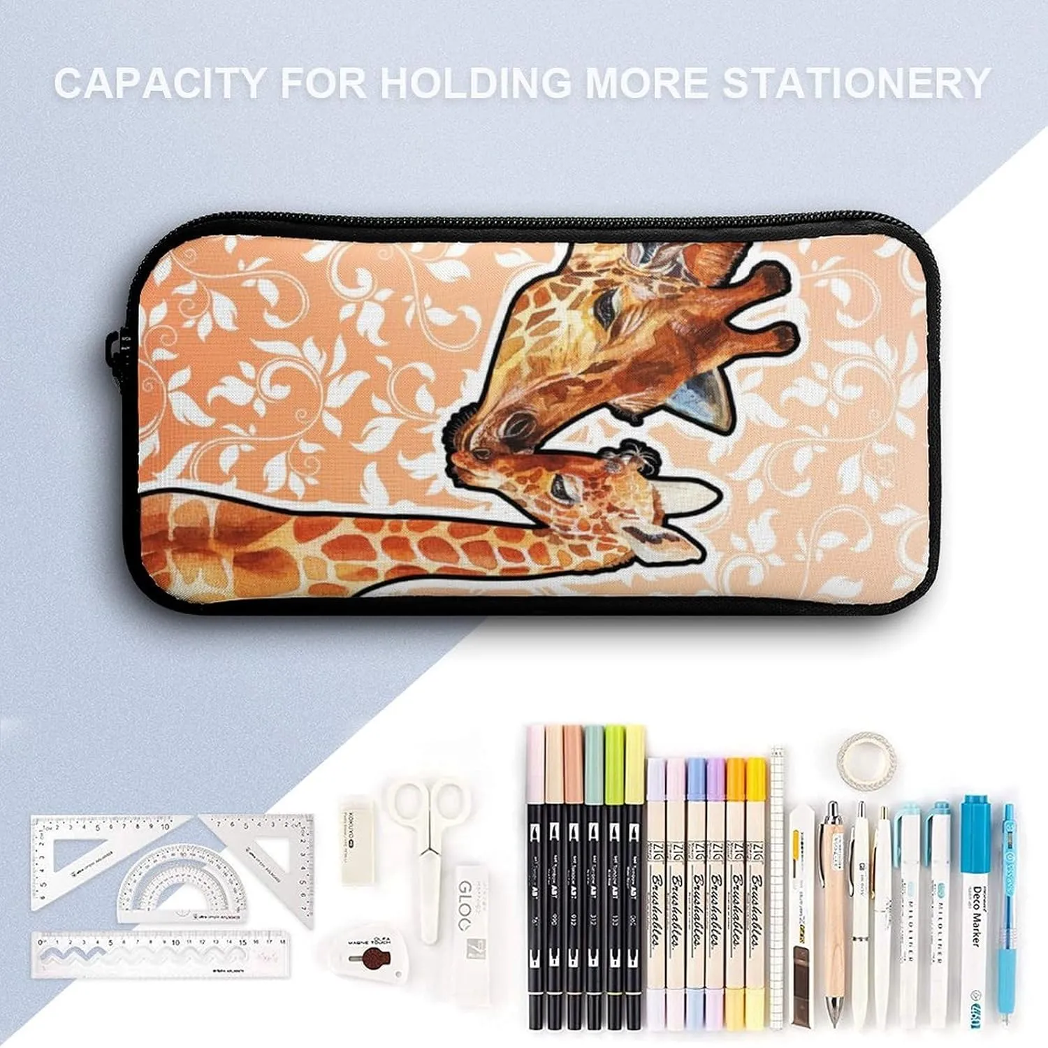 Giraffe Backpack with Lunch Box & Pencil Case, 16 Inch Cute Giraffes Themed Bookbag, Adjustable Lightweight Large Capacity, Colorful Daily Casual Backpacks Set with Lunch Bag