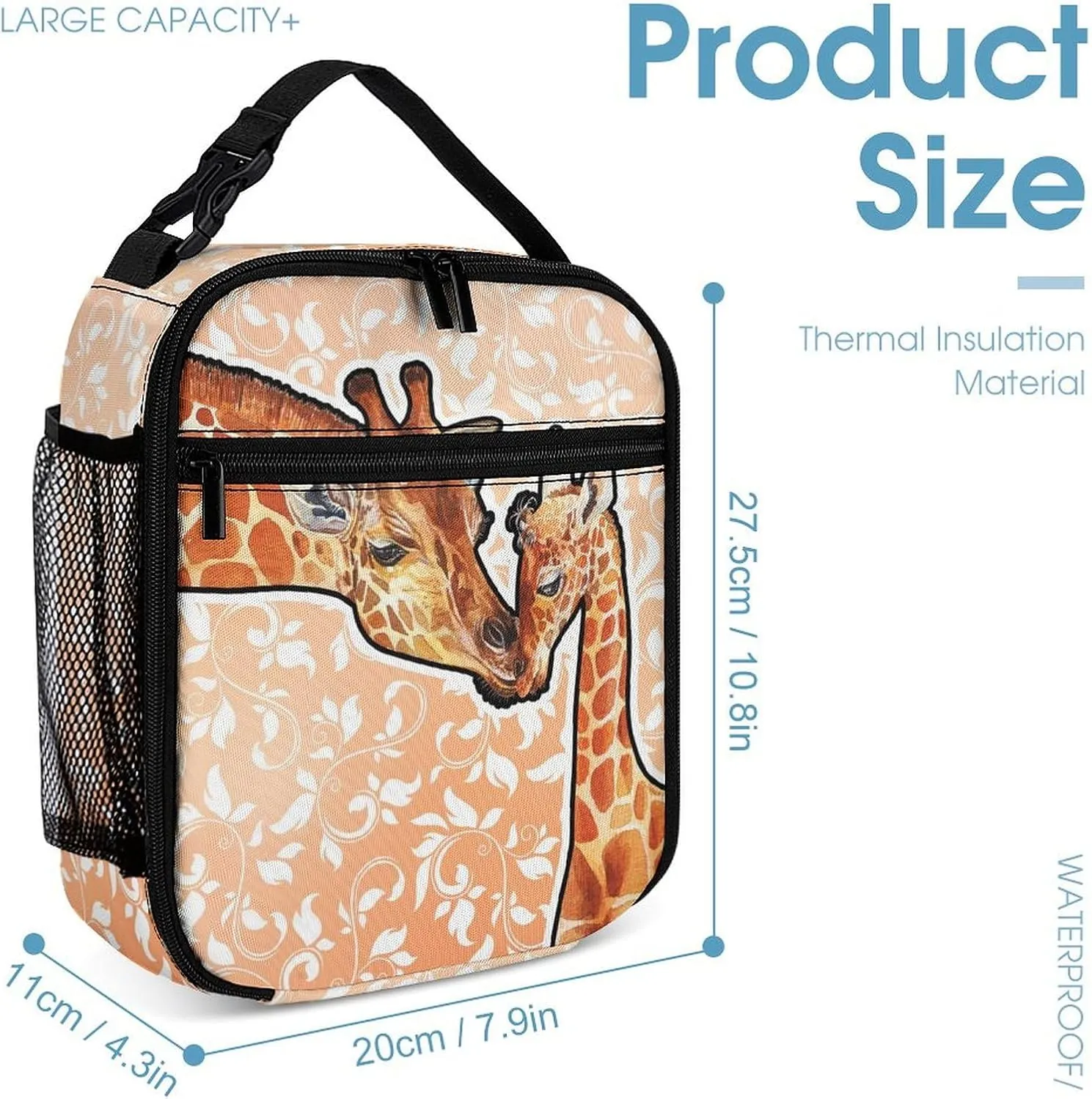 Giraffe Backpack with Lunch Box & Pencil Case, 16 Inch Cute Giraffes Themed Bookbag, Adjustable Lightweight Large Capacity, Colorful Daily Casual Backpacks Set with Lunch Bag