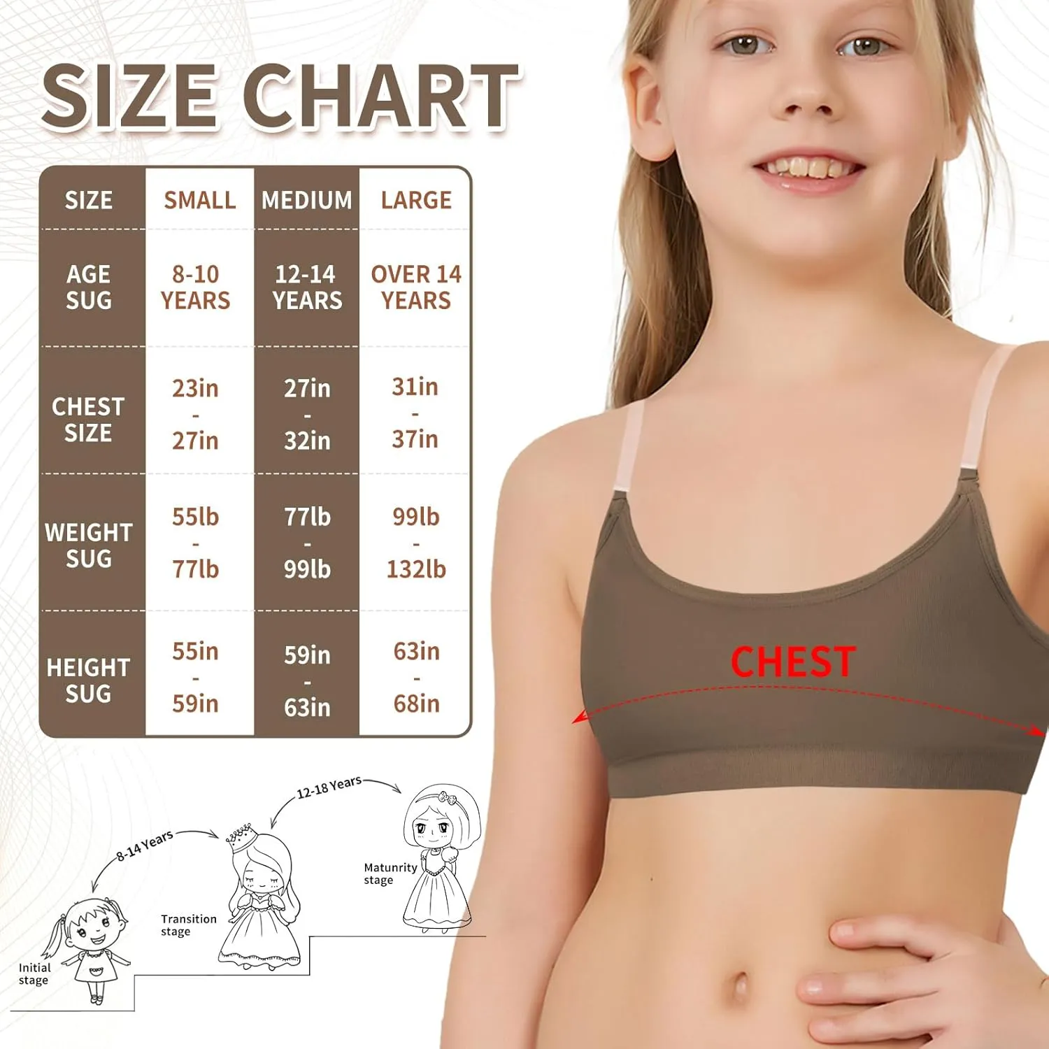 Girl Dance Bra - Seamless Wireless Elastic Bras with 2 Pair Adjustable Replace Clear Straps Silicone Covers