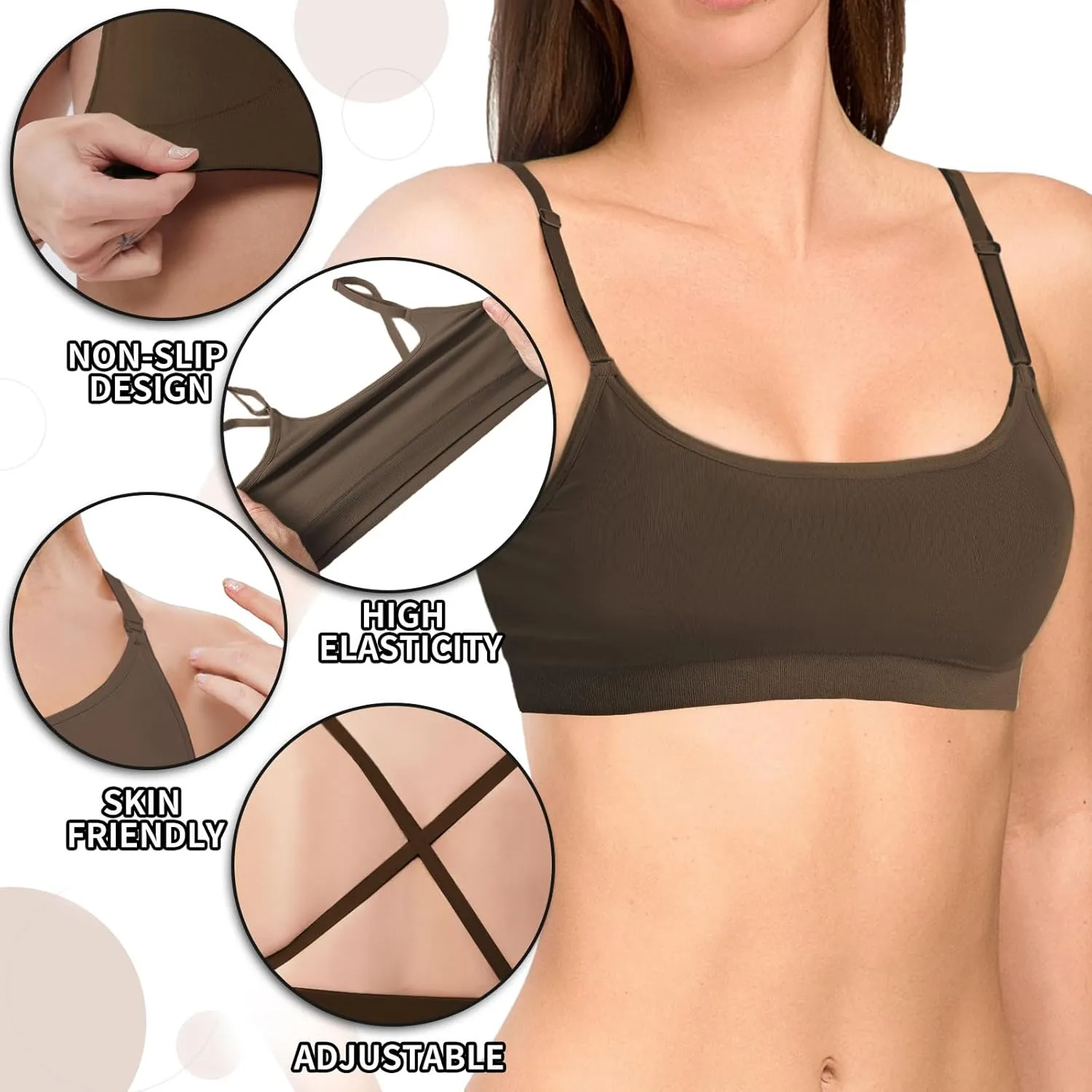 Girl Dance Bra - Seamless Wireless Elastic Bras with 2 Pair Adjustable Replace Clear Straps Silicone Covers