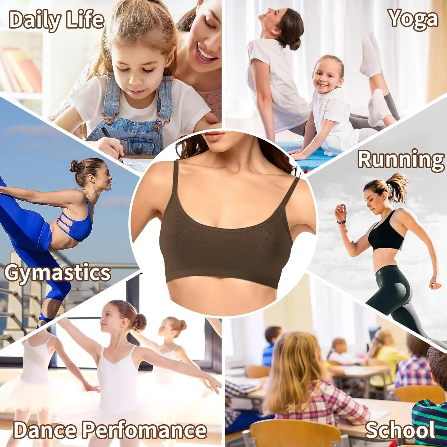 Girl Dance Bra - Seamless Wireless Elastic Bras with 2 Pair Adjustable Replace Clear Straps Silicone Covers
