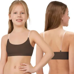 Girl Dance Bra - Seamless Wireless Elastic Bras with 2 Pair Adjustable Replace Clear Straps Silicone Covers